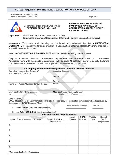 cshp form 2a-2023|DOLE Clearance: Construction Safety and Health .